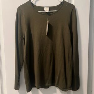 NWT olive green sweater with button sleeves